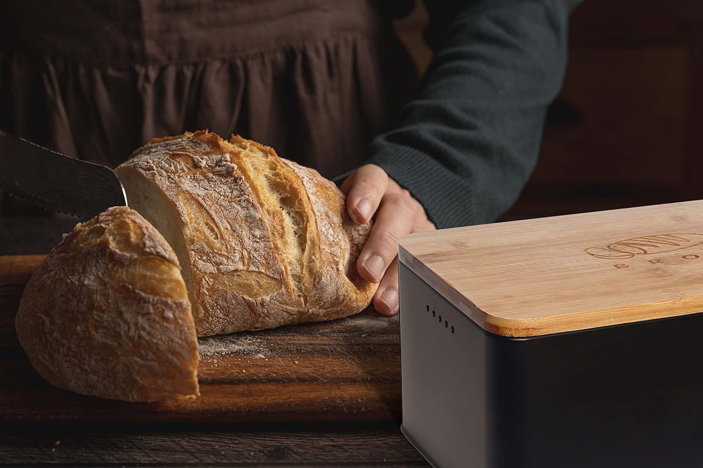 Brotkasten mit Schneidebrett, Anthrazit