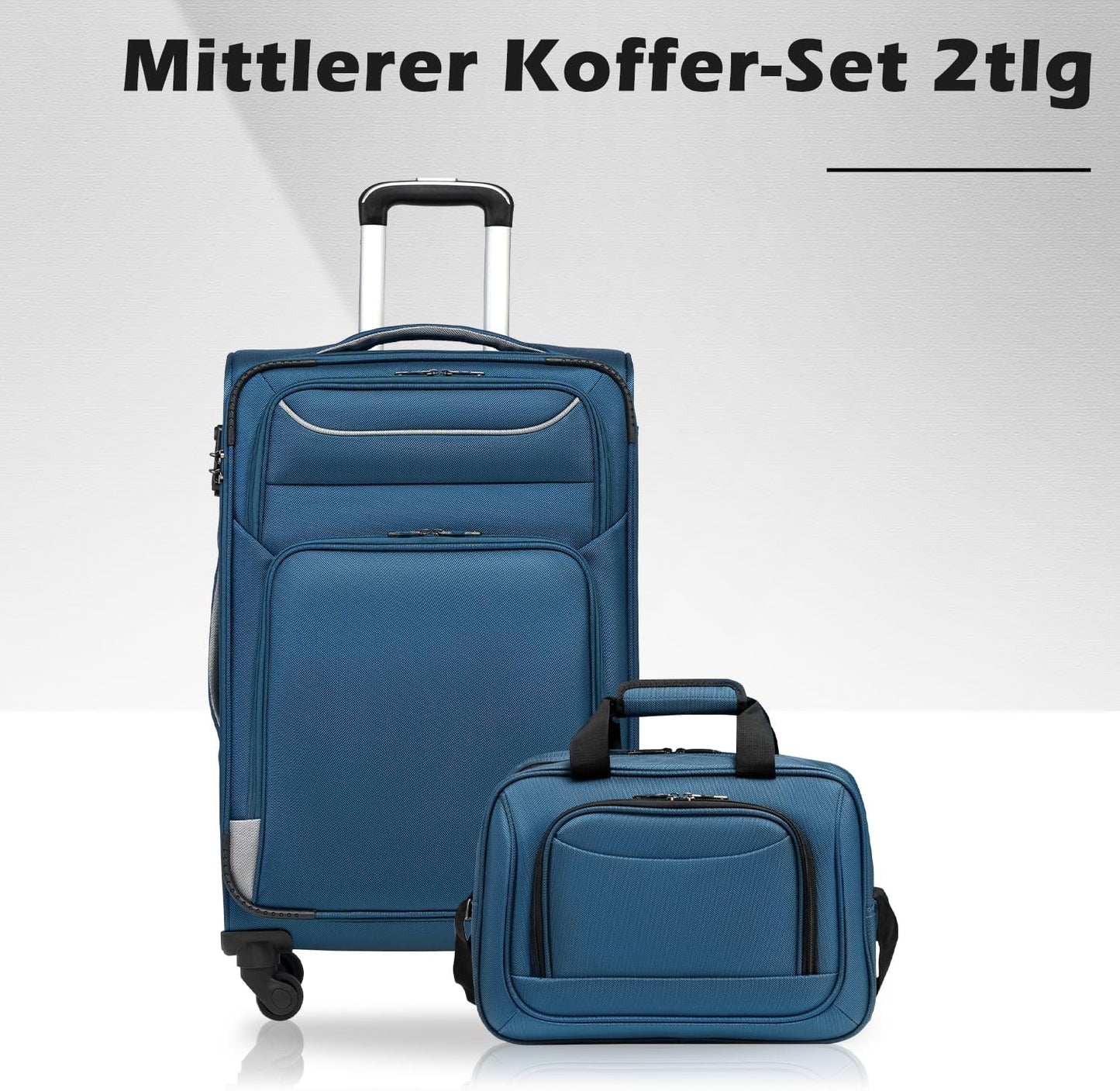 Mittelgrosser Trolley & Umhängetasche, Mittlerer Koffer-Set 2tlg Blau+silber