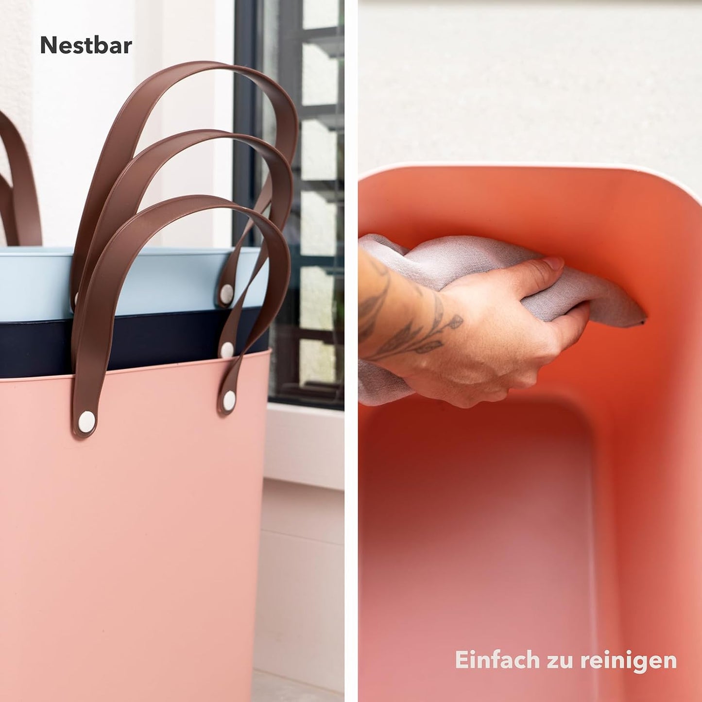 Einkaufskorb-Set aus Kunststoff (2 Stück, 25 L), Rosa