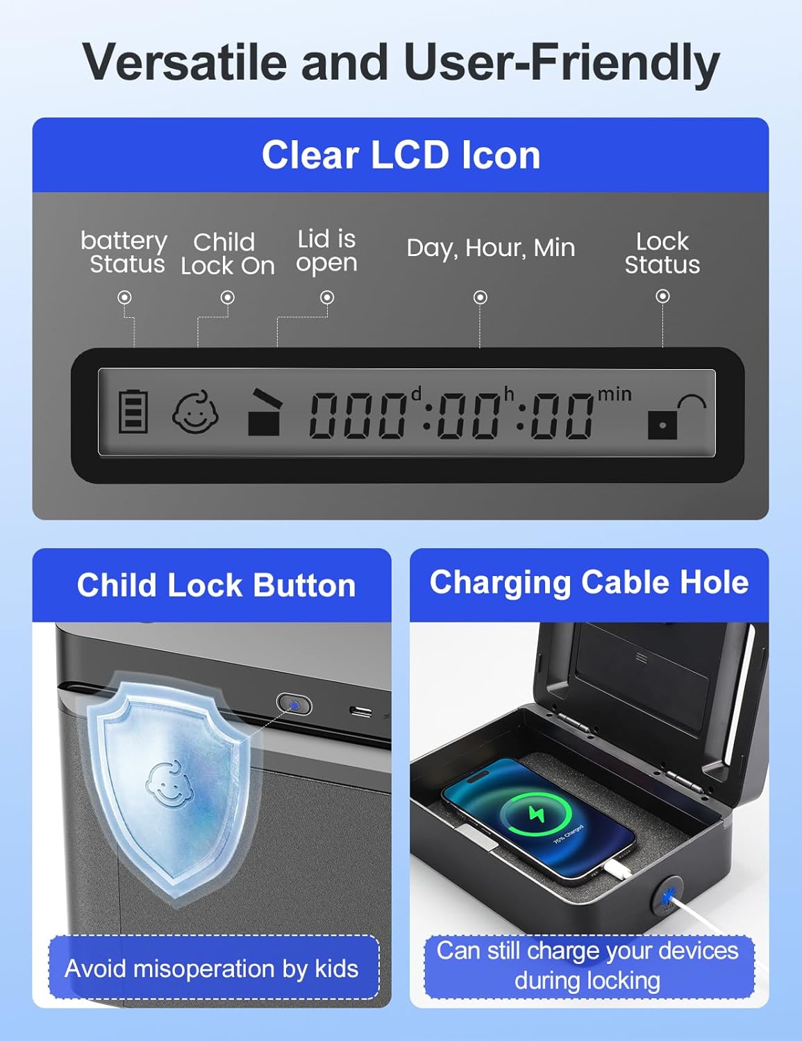 Handy Safe mit Zeitschloss & Timer-Funktion, Schwarz Klein