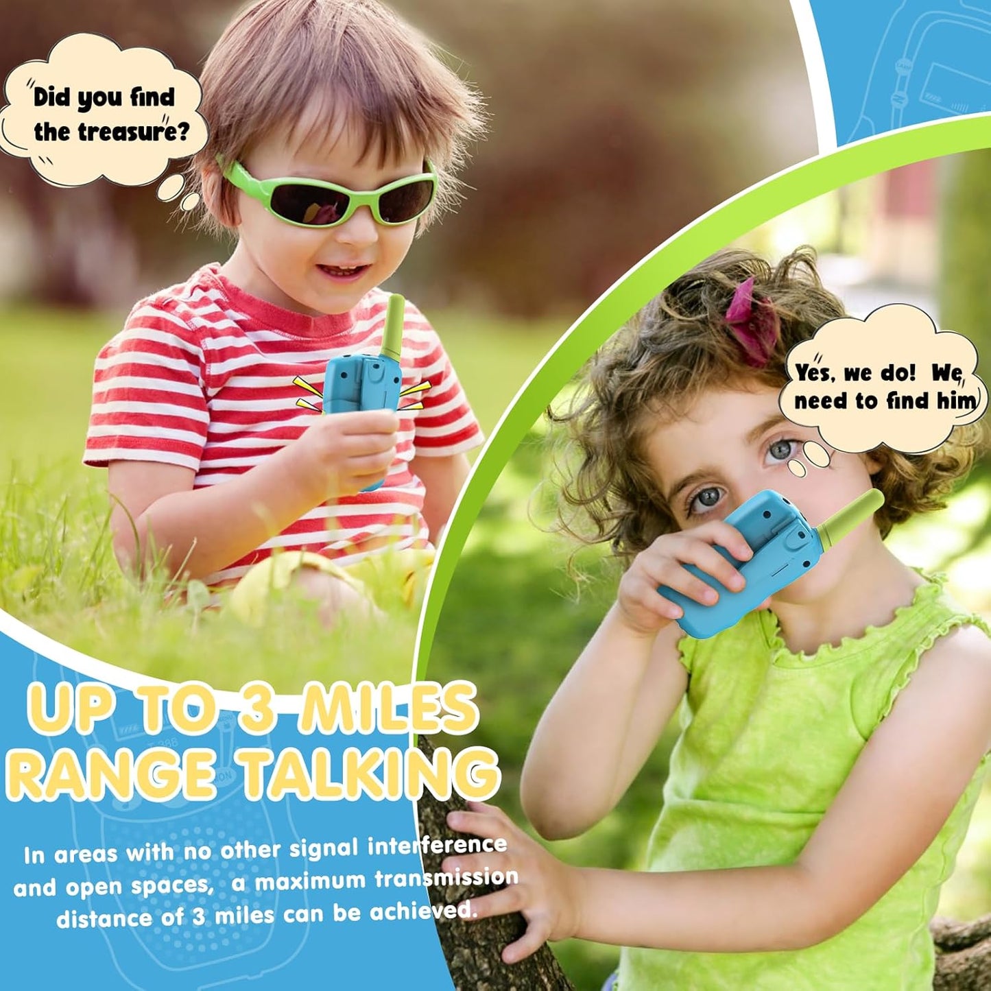 Walkie Talkies für Kinder (8-Kanal, ca 5 km Reichweite), Blau
