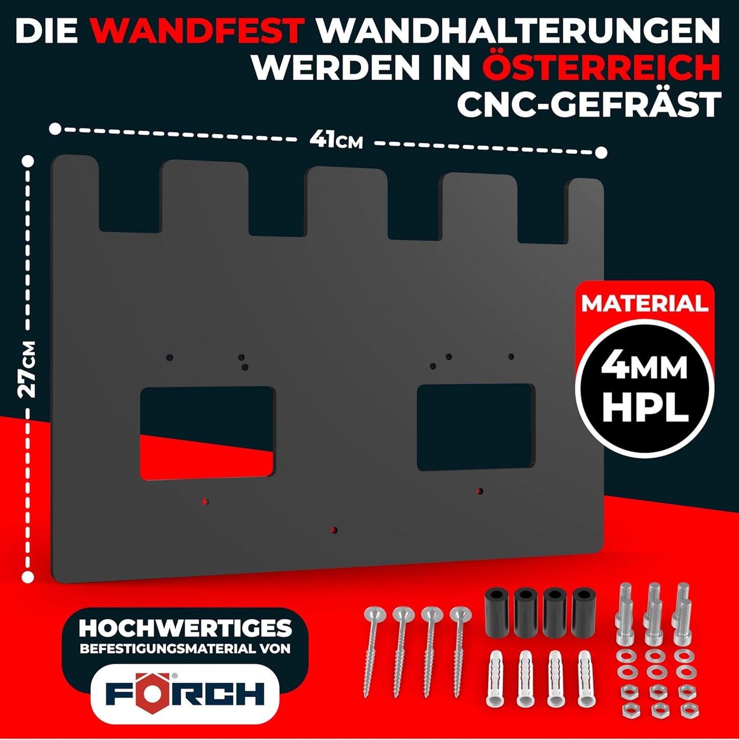 Wandhalterung für Akkus & Ladegeräte, 4 Akkus + 2 Ladegeräte