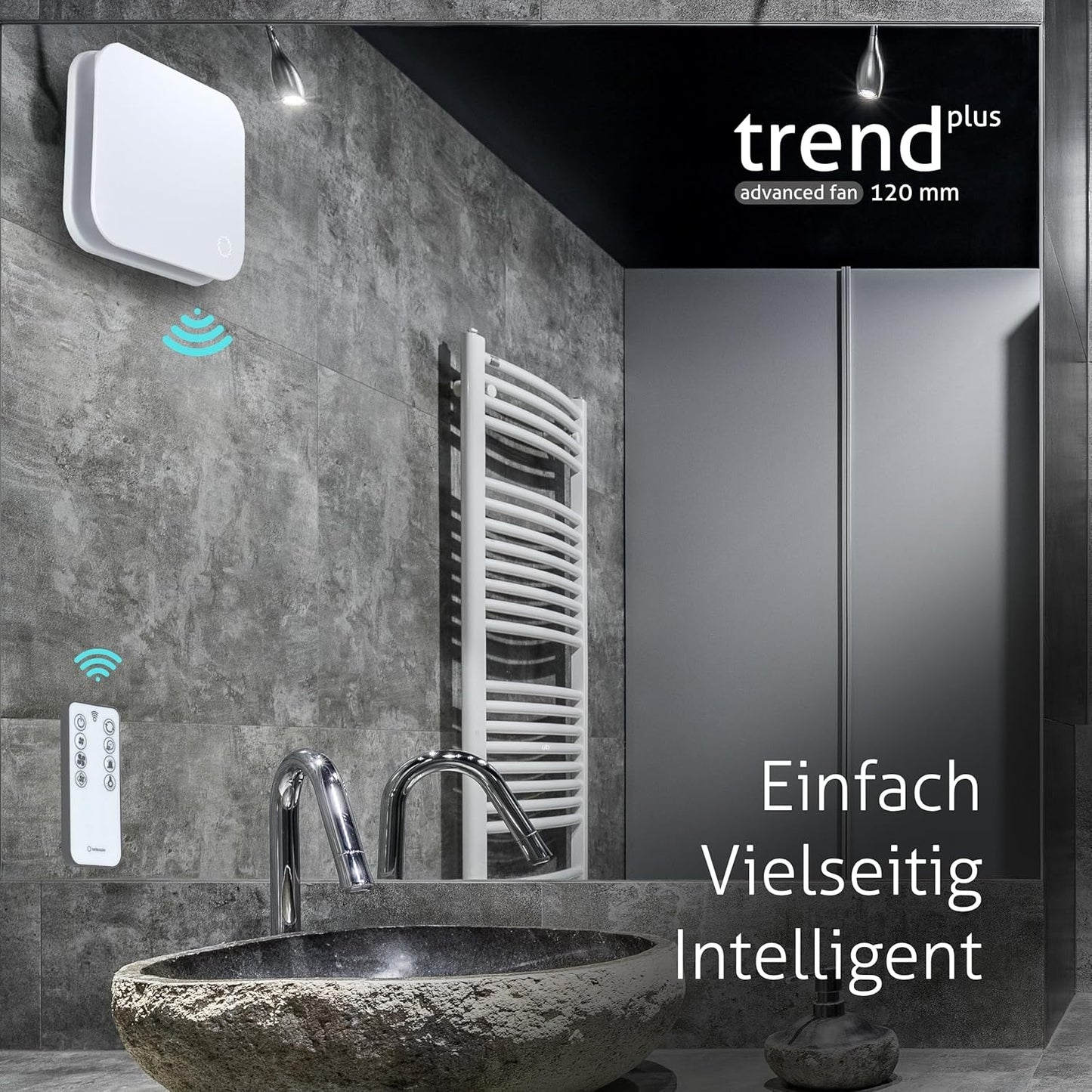 Badlüfter Trend Plus mit Fernbedienung, Mattweiss 120mm