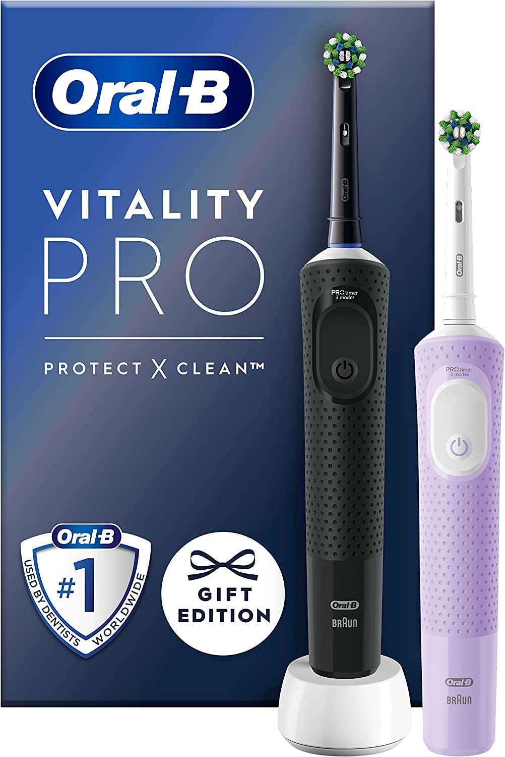 Oral-B Vitality Pro D103 Duo, Elektrische Zahnbürste, Black/Lilac Violet 2 Bürsten + 2 Köpfe