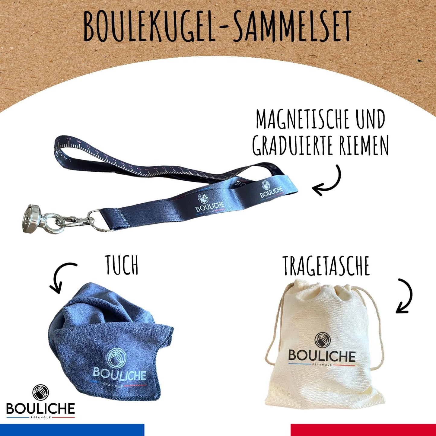 Boulekugel Sammelset mit Magnet & Massband, Boulekugel Sammelset