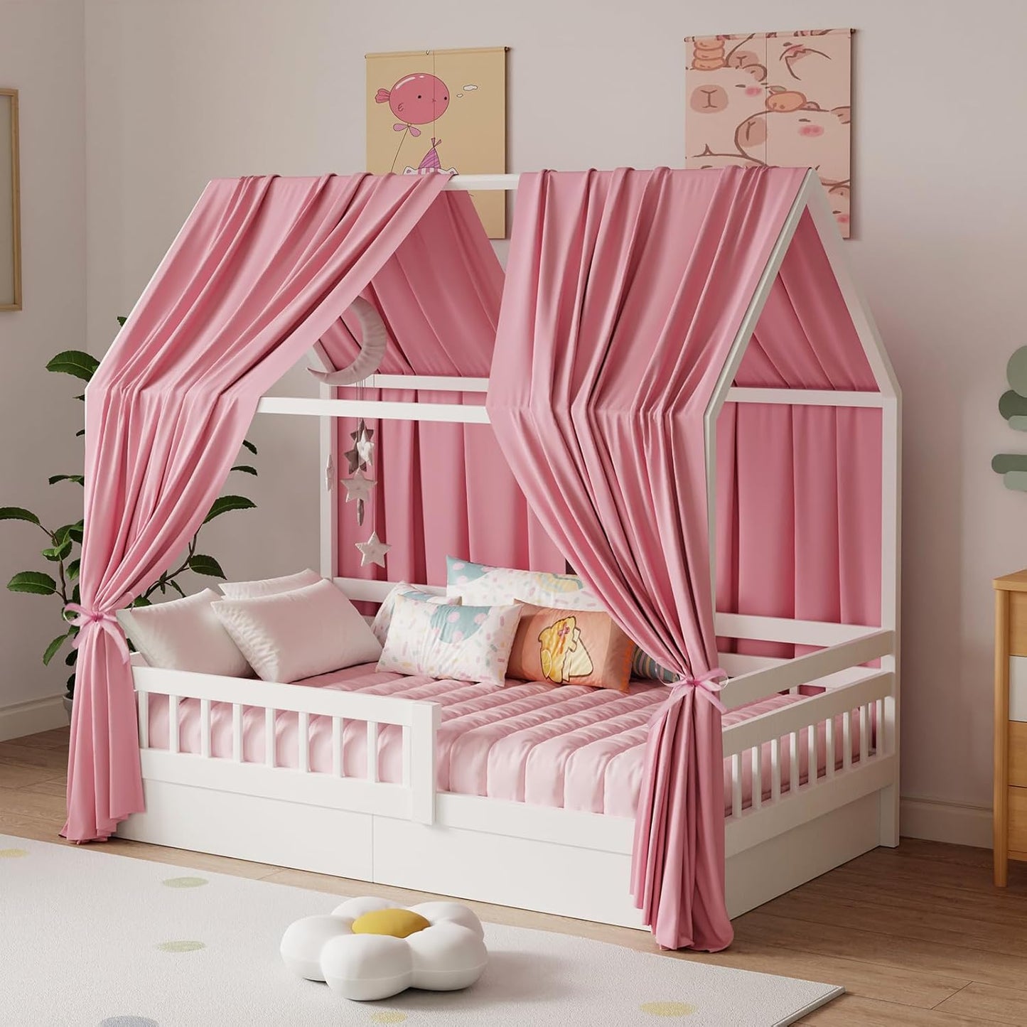 2-teiliges Betthimmel Set für Hausbetten, H270 x B67 cm (2er Pack) Rosa