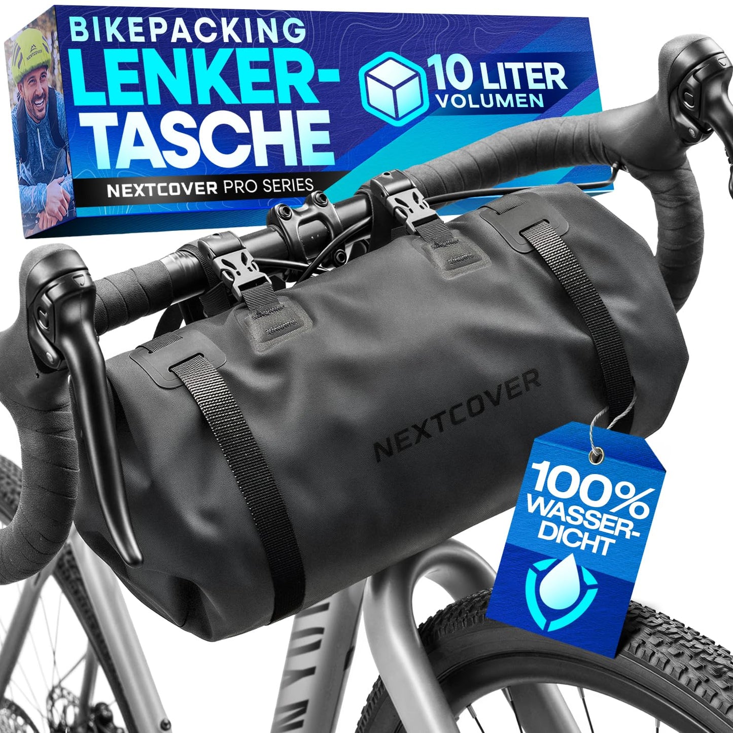 Wasserdichte Bikepacking Lenkertasche, Schwarz
