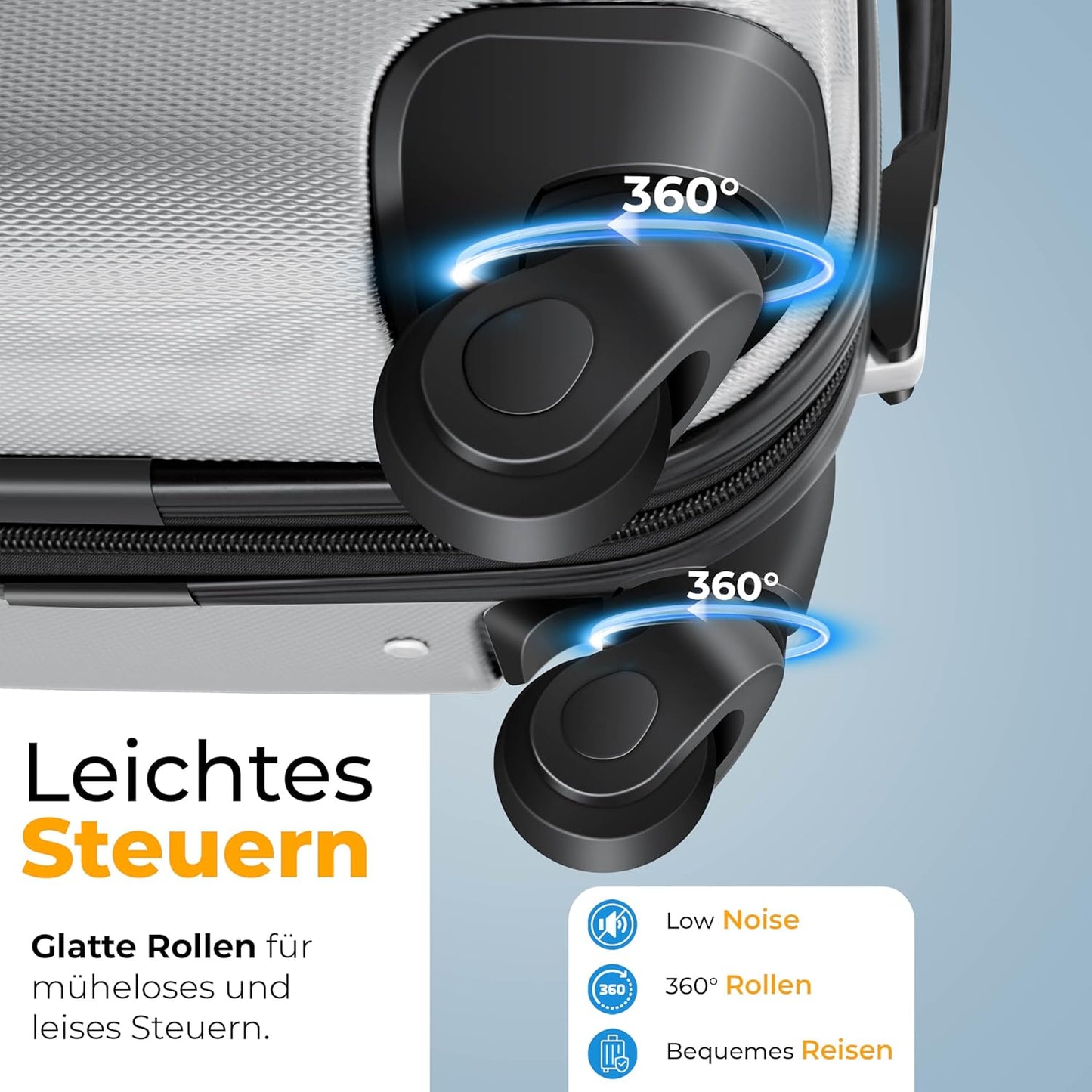Hartschalenkofferset mit Trolley und Kofferwaage, Silber