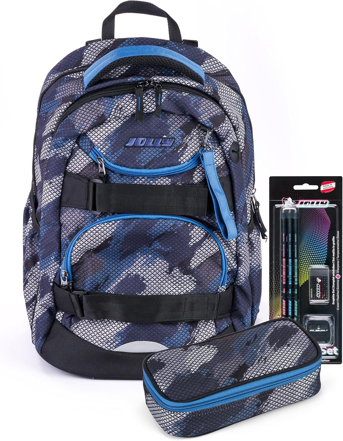 Schulrucksack-Set, Dunkelblau/Hellblau|8-teilig