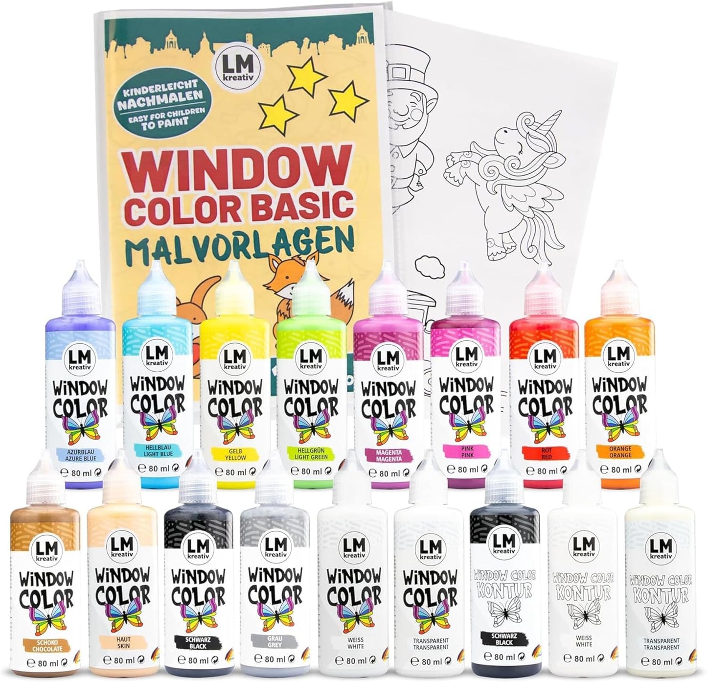 Window Color Set mit 17 Farben und Malvorlagen
