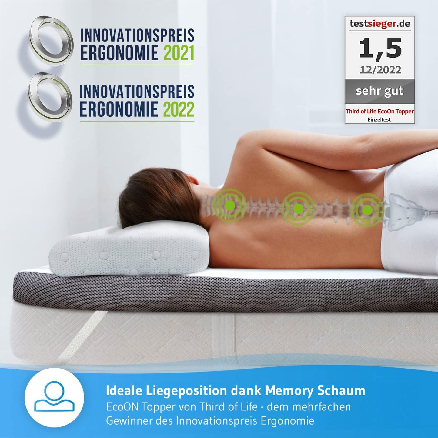 Ergonomischer Memory Schaum Topper, 90 x 200 cm Ecoon