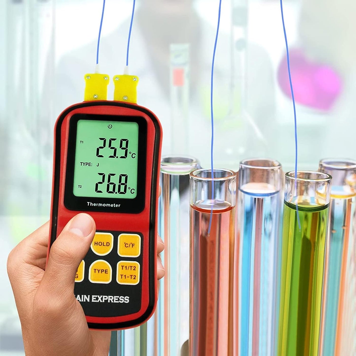 Zweikanal-Digitalthermometer mit Thermoelementen, rot