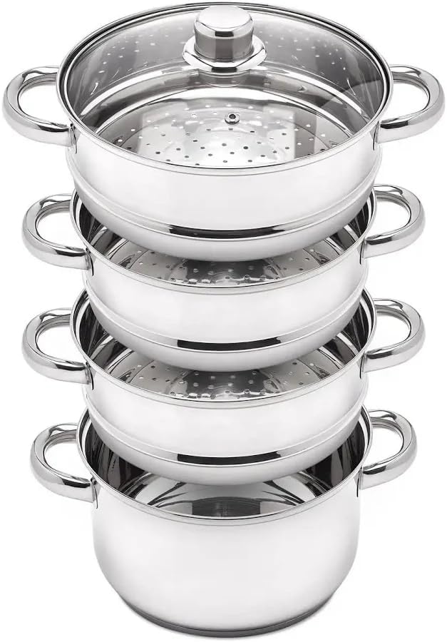 Dampfgartopf-Set mit 3 Einsätzen & 1 Glasdeckel, 24 cm