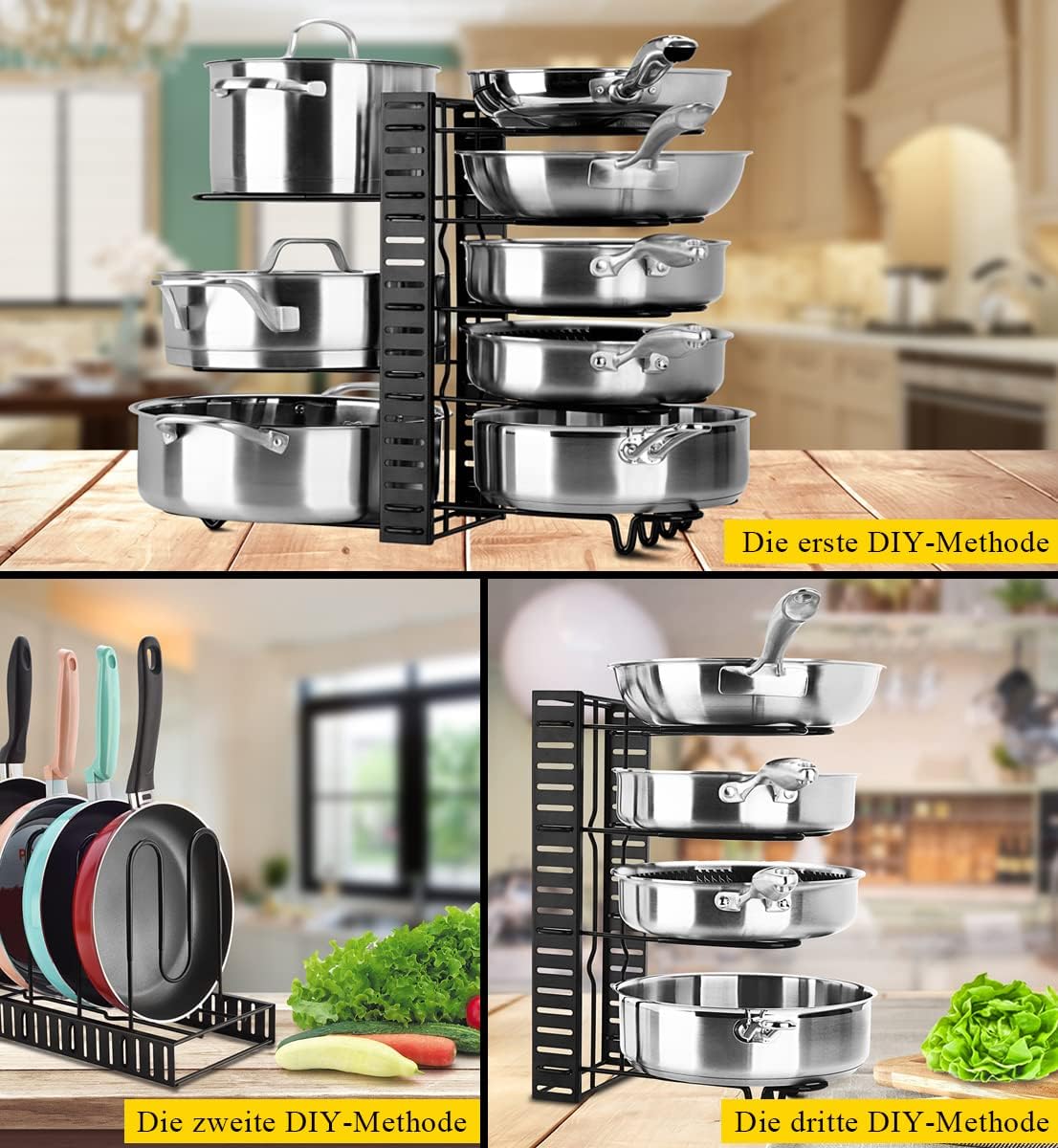 Doppelseitiger Pfannen- und Deckelhalter, 10 Teiler, Braun 3 DIY-Methoden Pfannenhalter