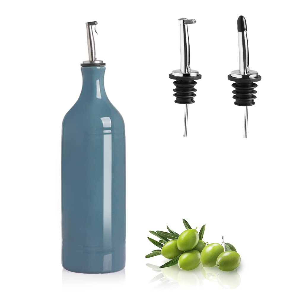 Olivenölspenderflasche mit zwei Aussgiesser, Nebelblau 680 ml