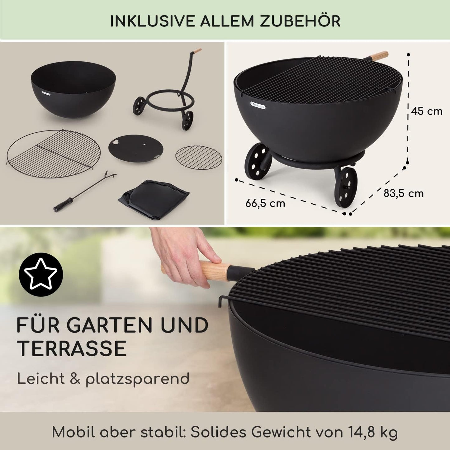 Egon Feuerschale mit Rollen, Egon Schwarz