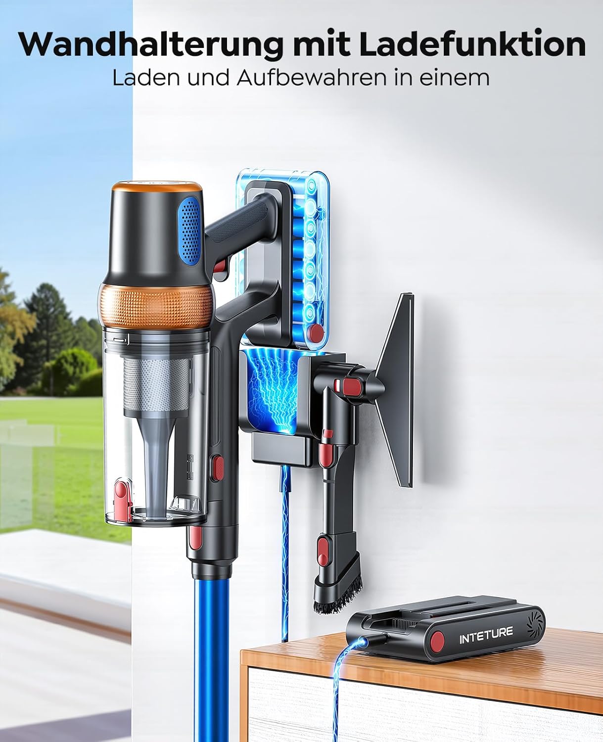 Akkustaubsauger mit Matratzenbürste, Blau