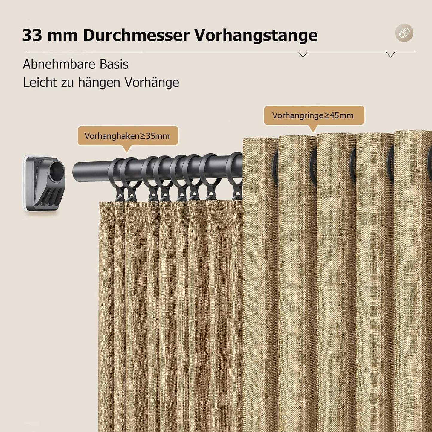 Teleskop-Gardinenstange ohne Bohren, 110-410cm Schwarz（1#）