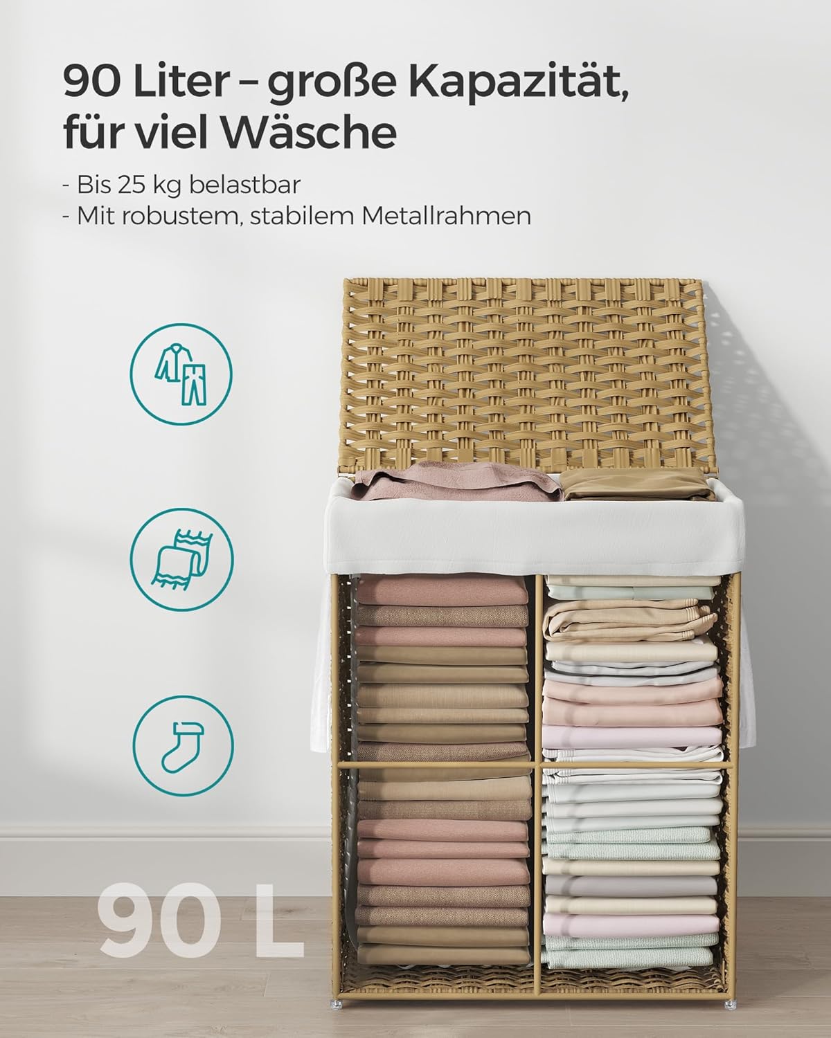 Wäschekorb LCB51NL, Pastellgelb 90 L