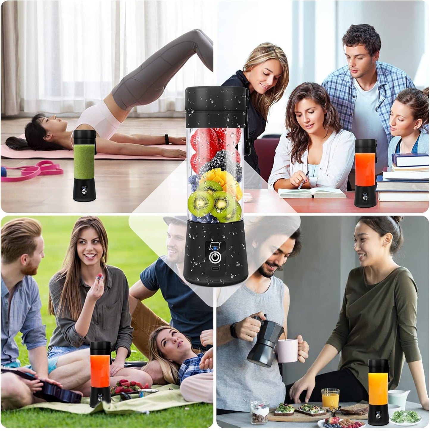 Tragbarer Mini-Saftmixer mit 3D-Klingen, USB-ladbar, Schwarz