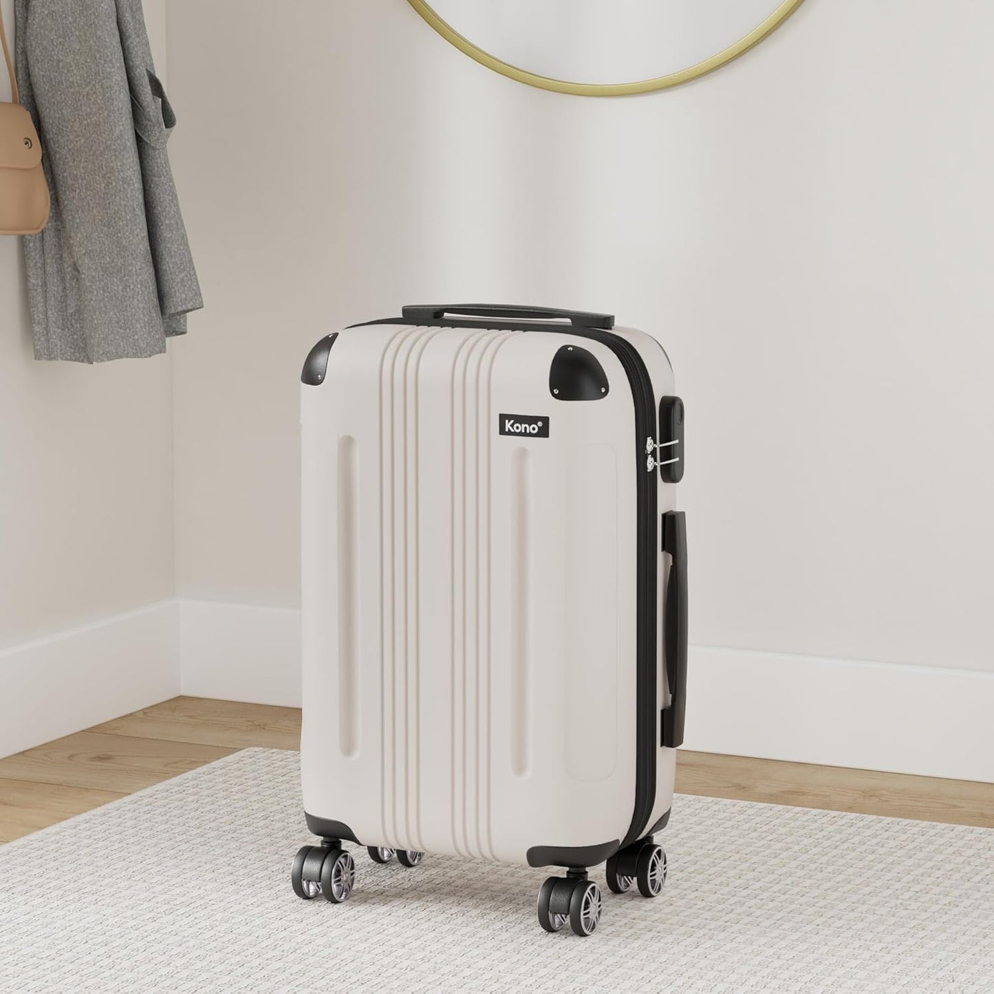 Grosser Hartschalenkoffer mit 4 Rollen, Beige Koffer XL