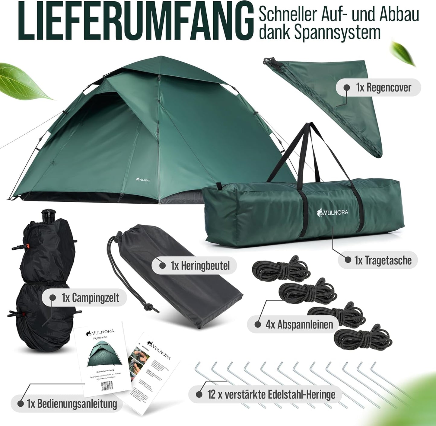 Pop Up Wurfzelt für 4 Personen, Dunkelgrün