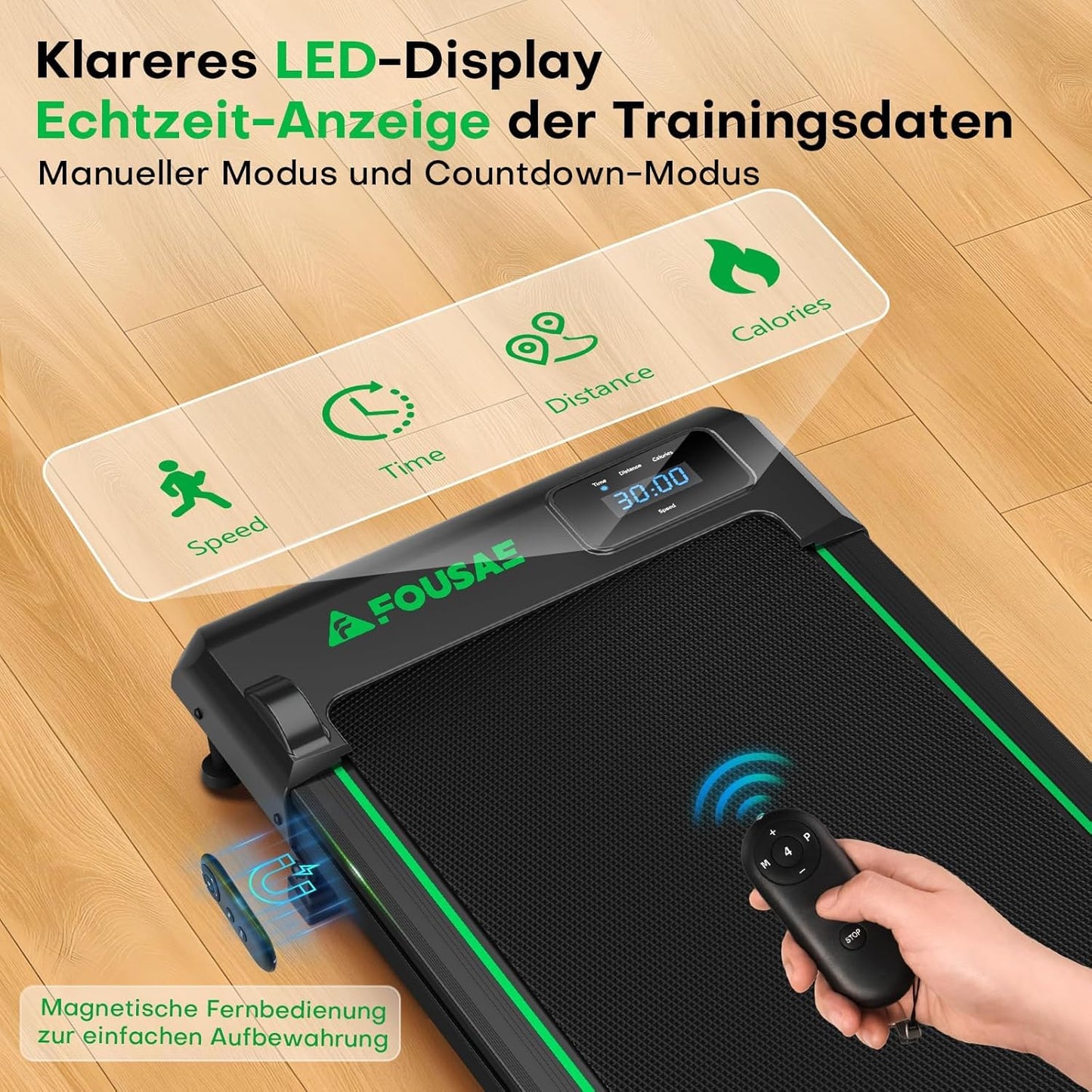 Laufband mit Steigung und Stossdämpfung, Schwarz-Grün