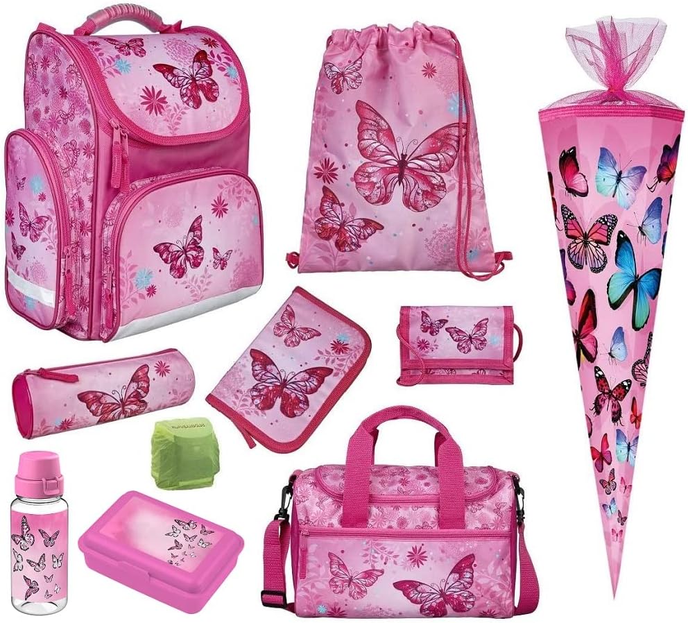 Schulranzen Butterfly, 10-teilig mit Schultüte
