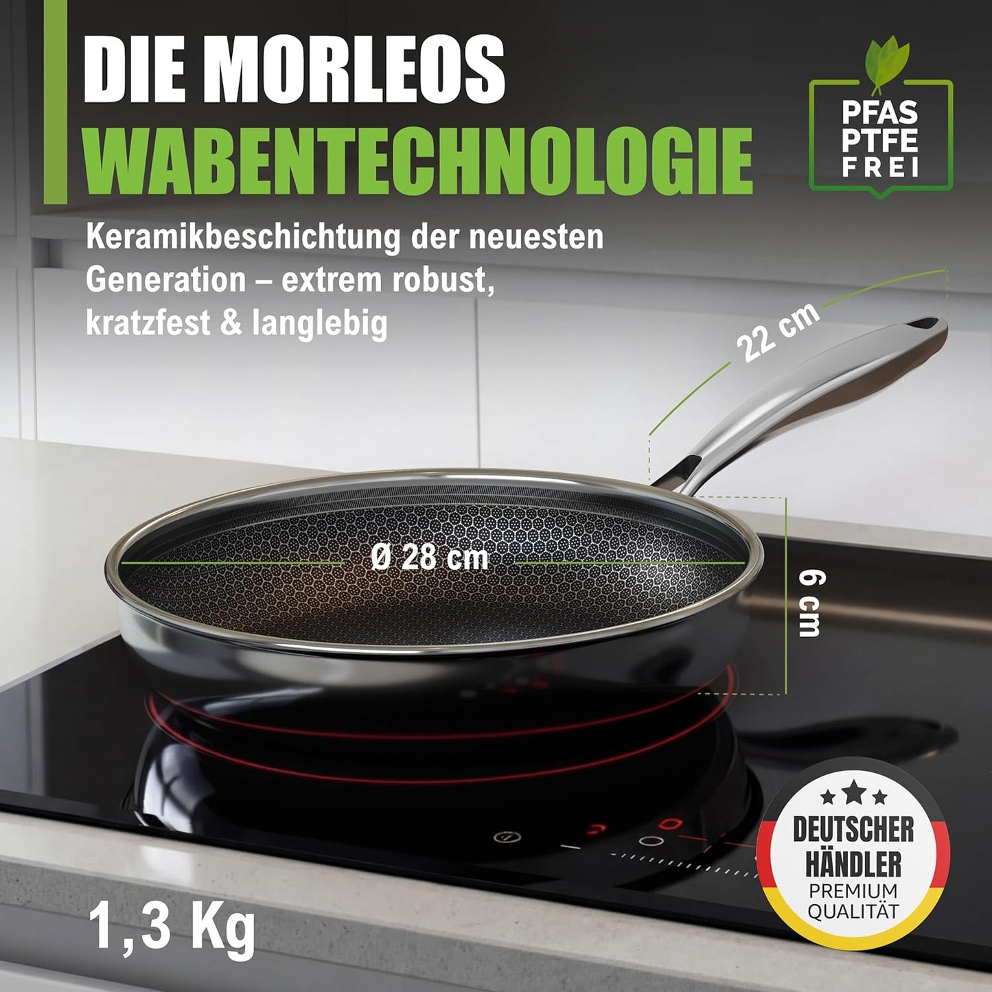 Kratzfeste Keramikpfanne, Ø 28cm Waben