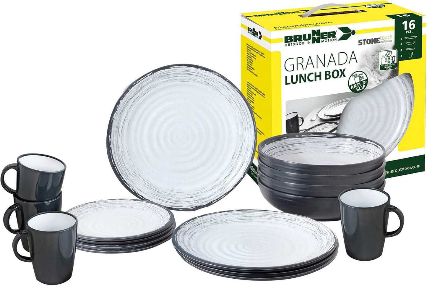 Geschirr-Set "Lunch Box" für Camping (16-teilig), Stonetouch Granada
