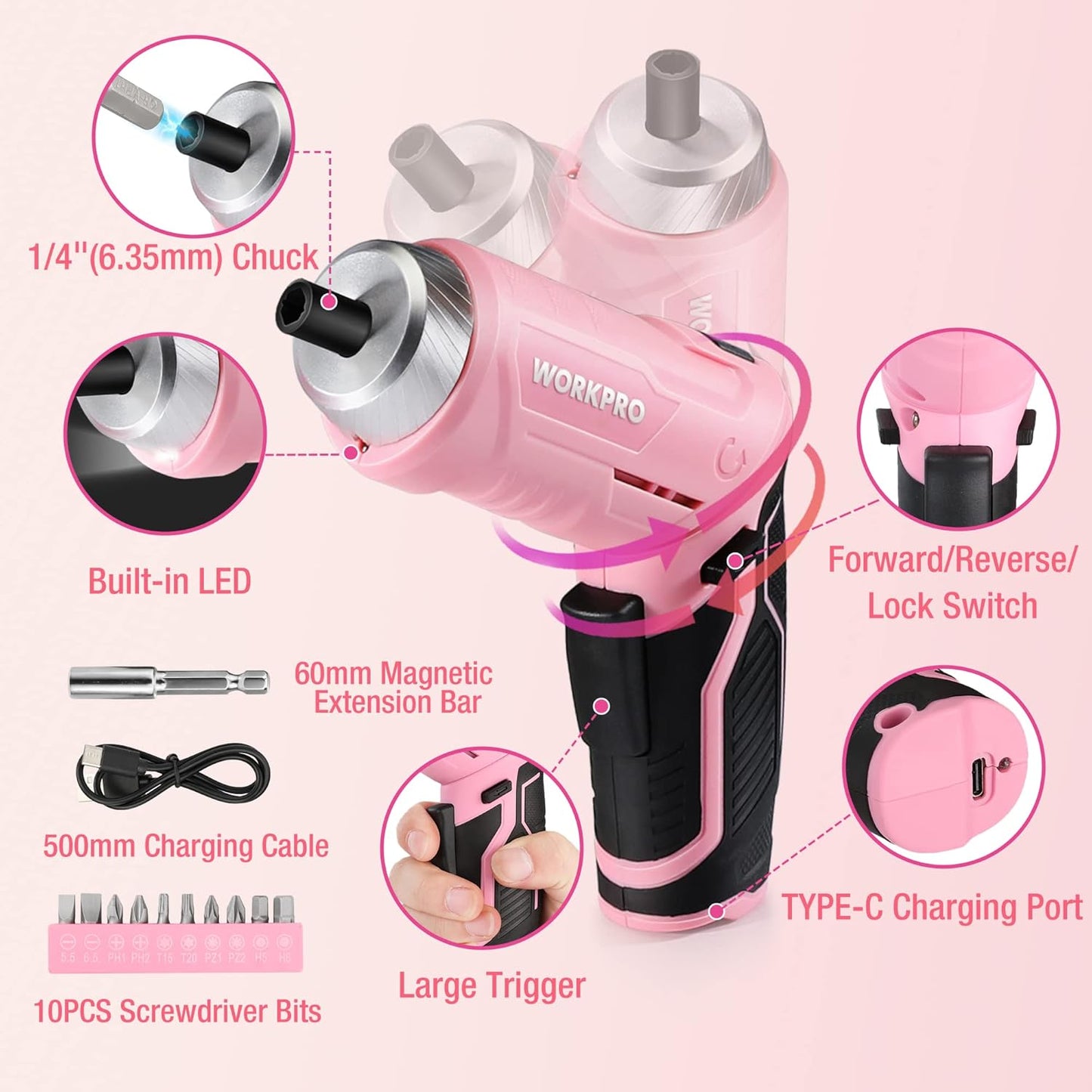 18-teiliges Werkzeugset, Rosa