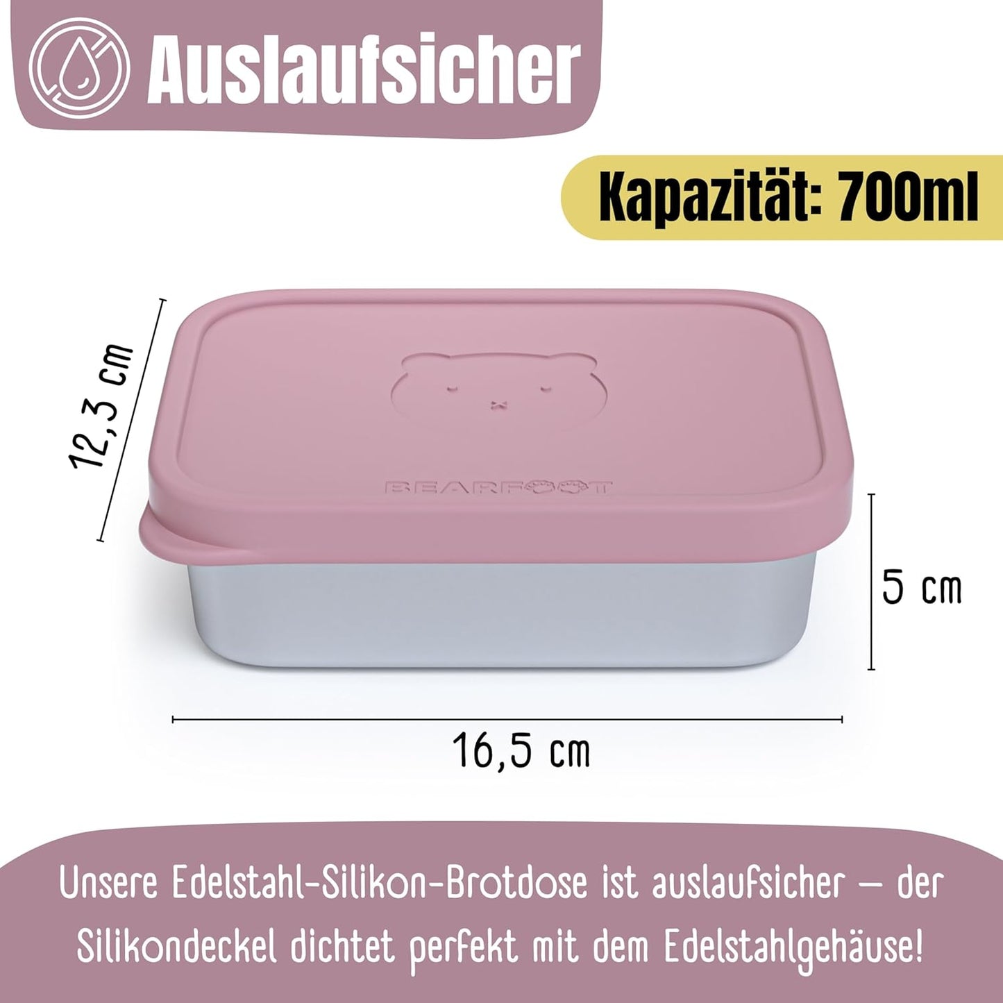 Brotdose mit Silikondeckel, Rosa 700ml