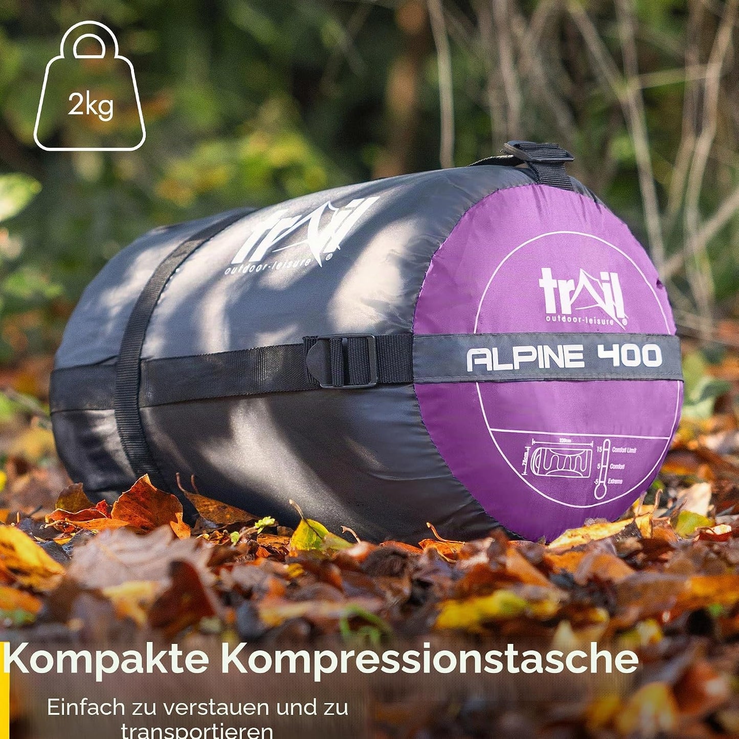 3-Jahreszeiten Schlafsack mit Kapuze, Violett
