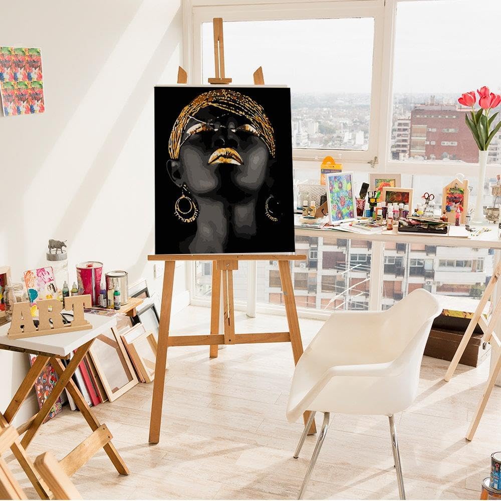 Malen nach Zahlen - Mädchen in Gold, Mädchen in Gold Mit Rahmen