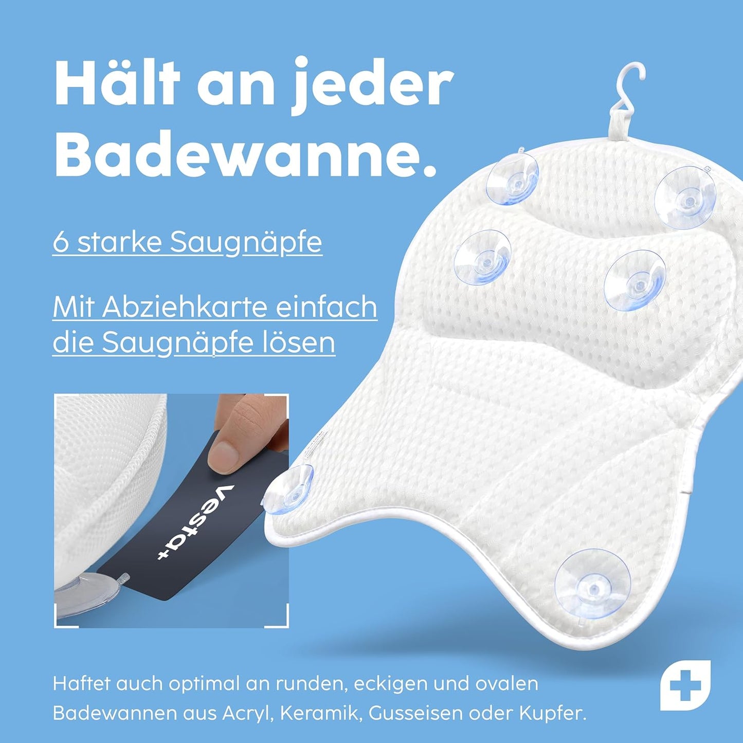 Badewannenkissen mit Saugnäpfen, Weiß