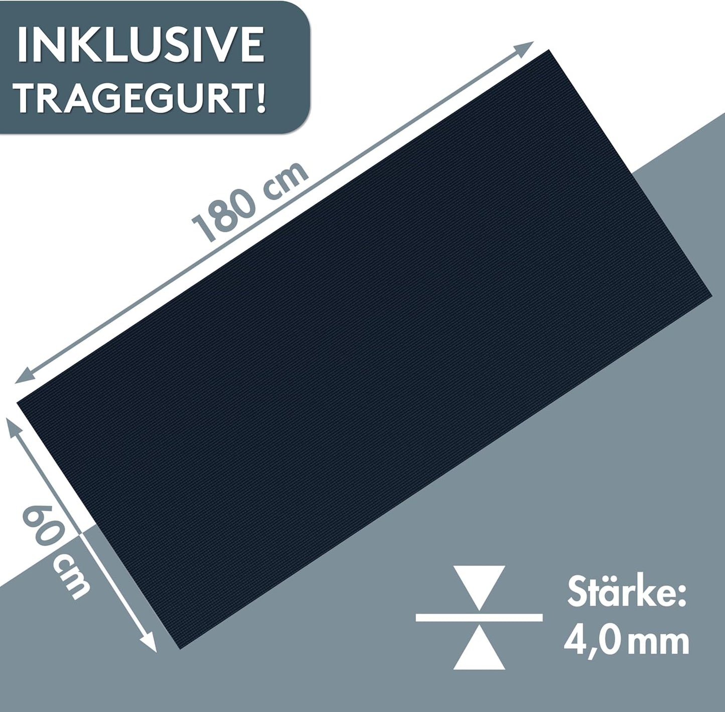 Yoga- und Fitnessmatte mit Tragegurt, 60 x 180 cm Midnight Blue