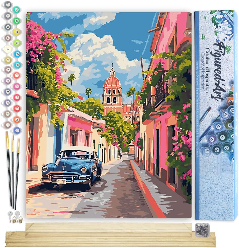Malen nach Zahlen Set mit Keilrahmen, Oldtimer Auto in Mexiko City 40x50cm Mit Keilrahmen (nicht gespannt)