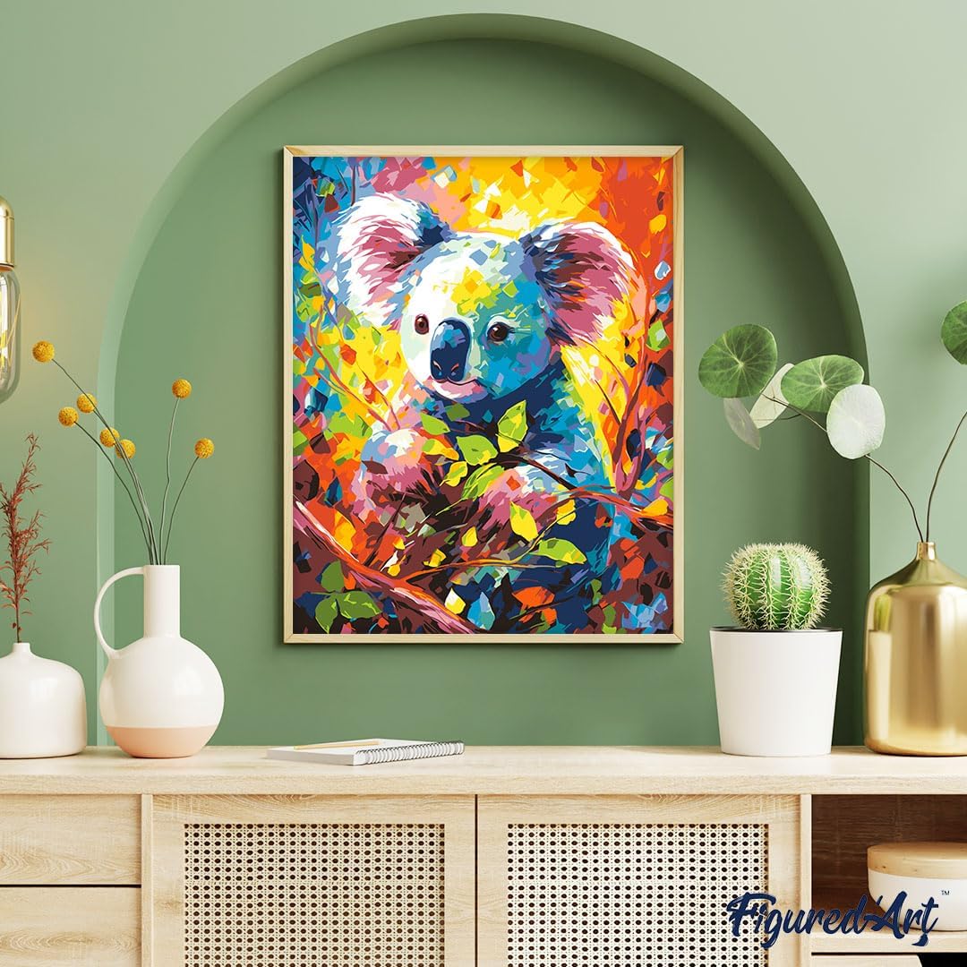 Malen Nach Zahlen Set mit Rahmen Koala Farbenfroh Abstrakt, 40x50 cm, Koala Farbenfroh Abstrakt 40x50cm Mit Keilrahmen (nicht gespannt)