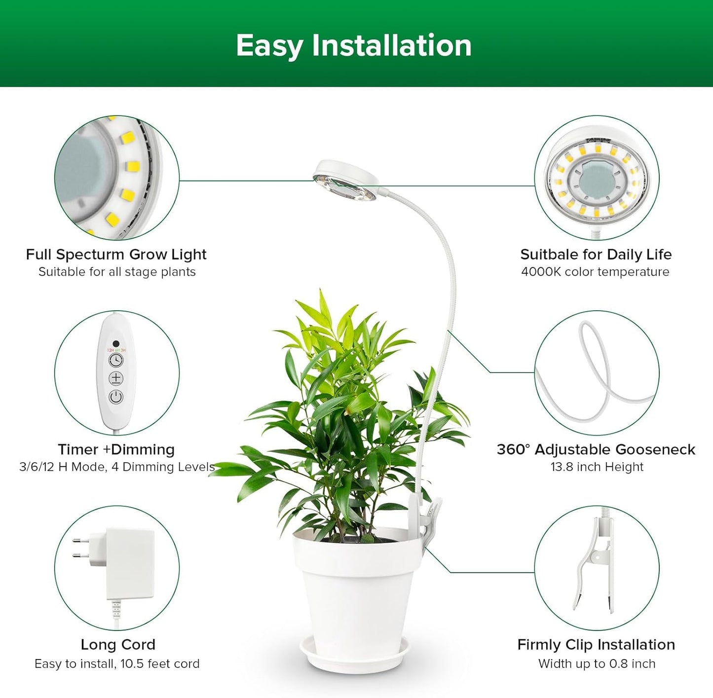 3er-Pack LED-Pflanzenlampe mit Timer und Helligkeitsstufen, 3er-Pack