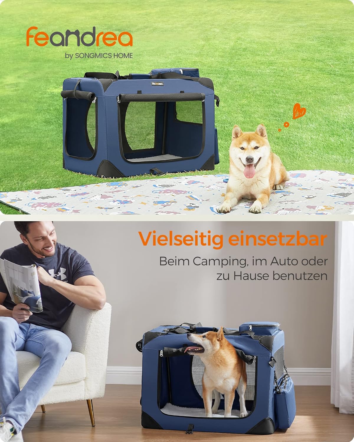 Faltbare Hundetransportbox (Grösse L), L 70 x B 52 x H 52 cm, Dunkelblau