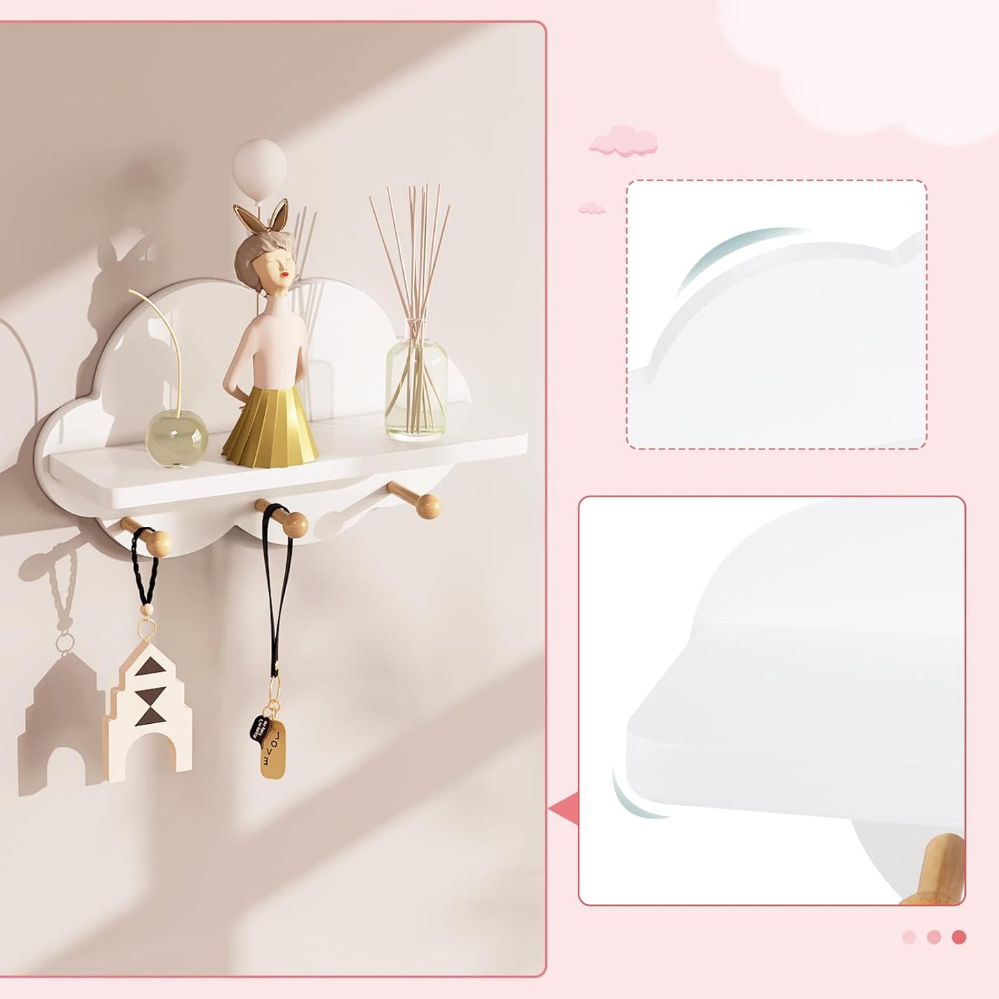Wolkenregal mit Garderobenhaken für Kinderzimmer, 1