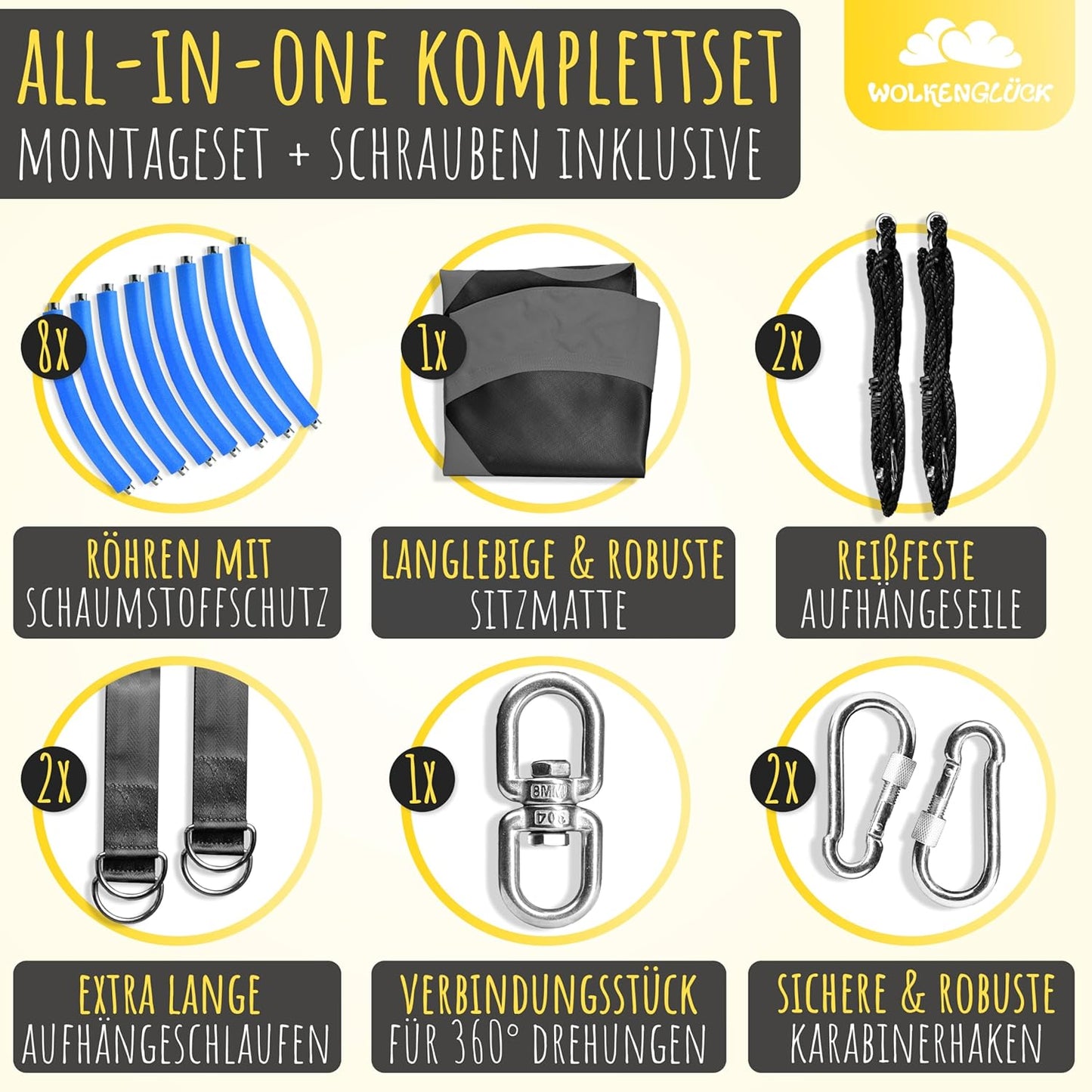 Höhenverstellbare Nestschaukel für Kinder & Erwachsene, Grau - 110cm Durchmesser