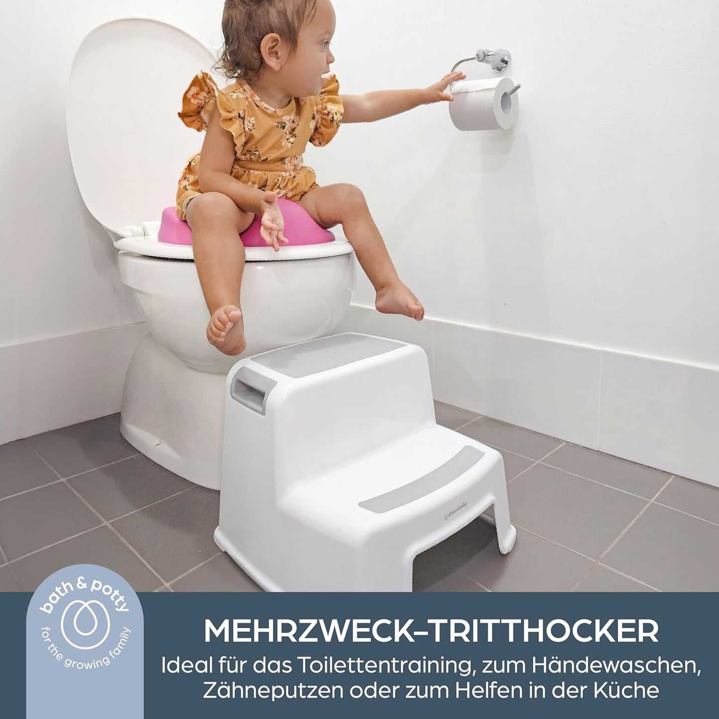 Zweistufiger Kinder-Tritthocker mit Anti-Rutsch-Funktion, Grau 2 Up