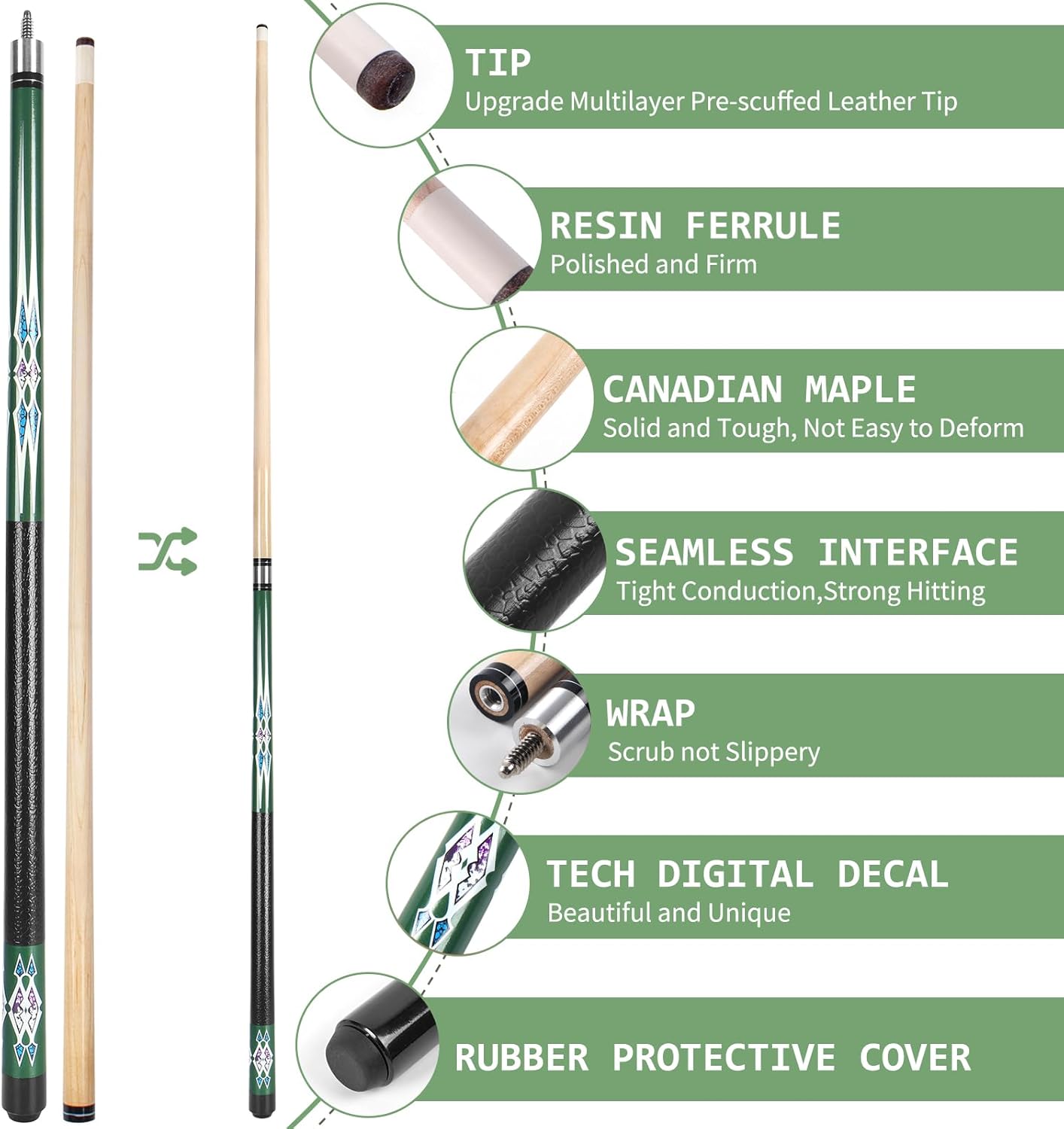 Pool-Queue-Stick-Set für Erwachsene, 1 Stück (510g Grün)