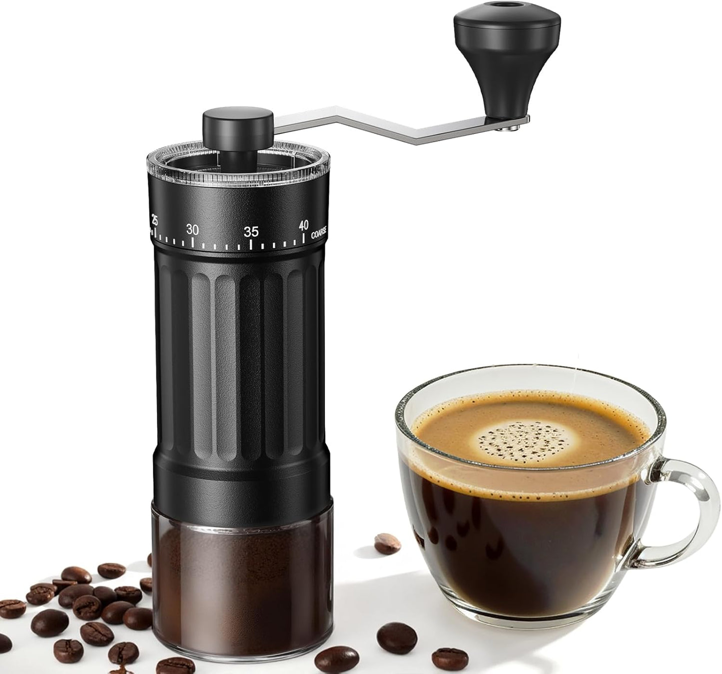 Kaffeemühle mit 40 einstellbaren Stufen, Keramikmahlwerk – Schwarz