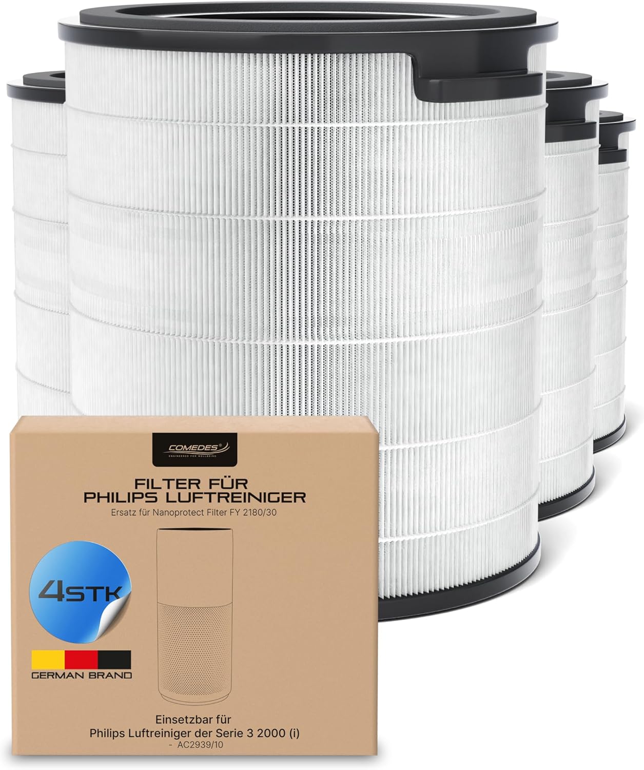 4er-Set Ersatzfilter für Philips AC2939/10, 4 Stück Ersatzfilter für 2000i