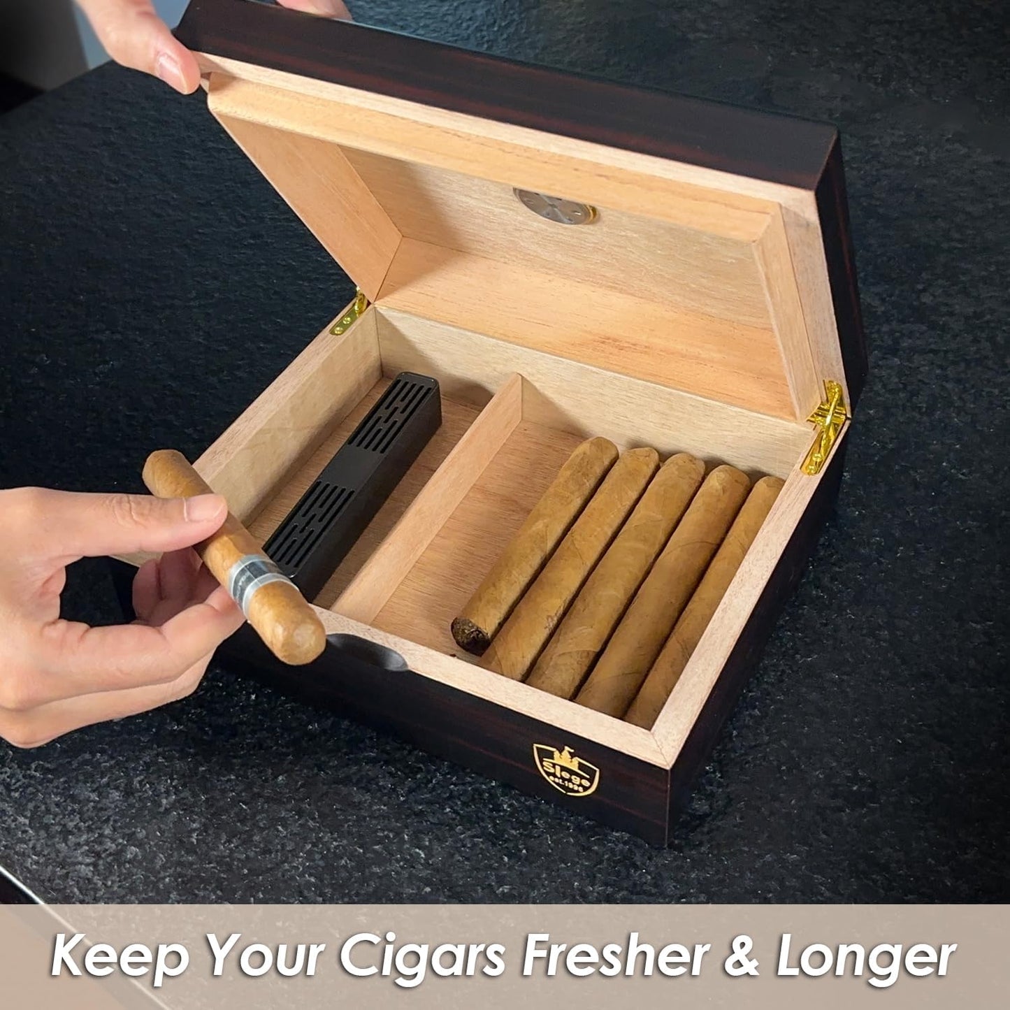 Humidor mit Hygrometer, Schwarz02
