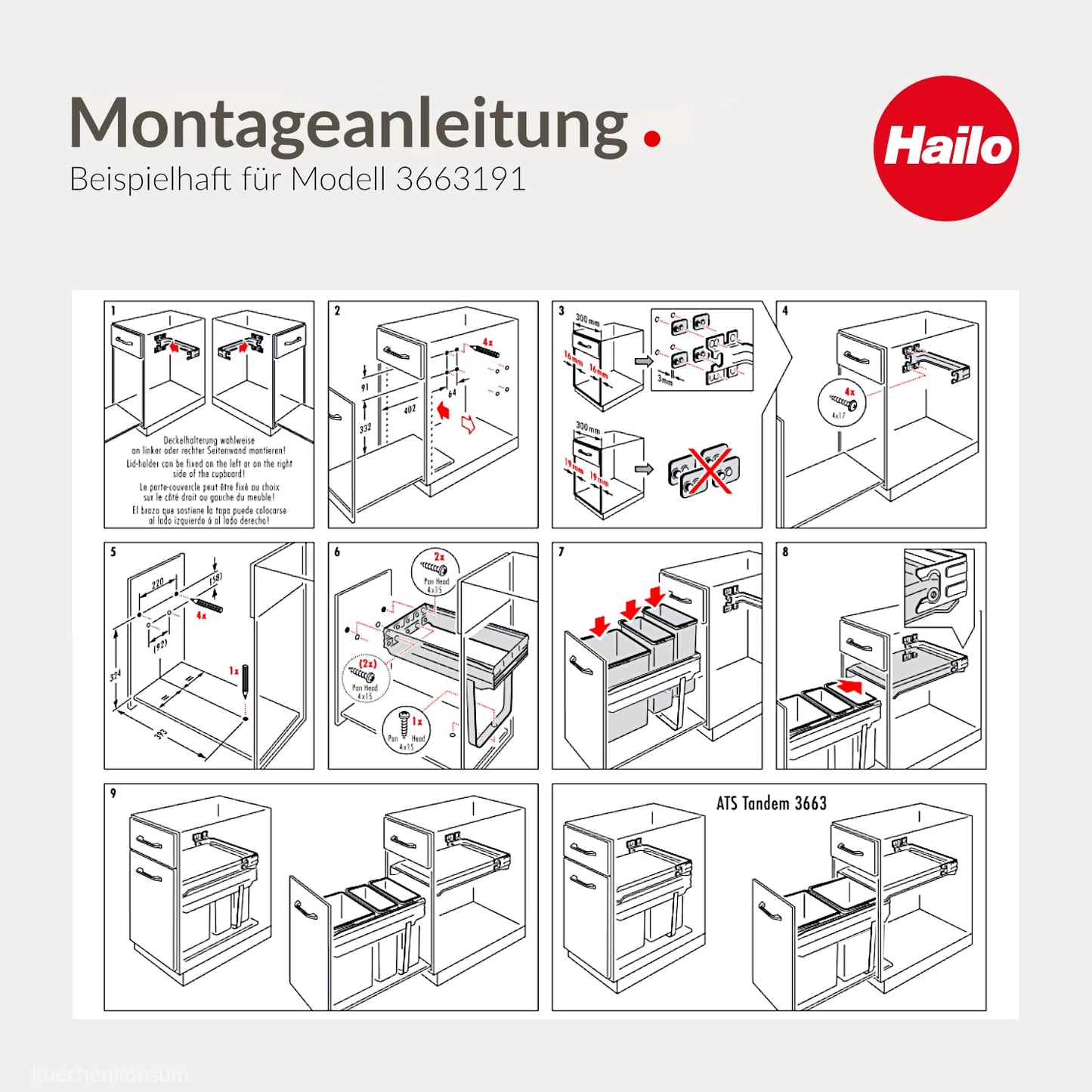 Tandem Einbau-Abfallsystem 2x15L für 30cm Schrankküche, Anthrazit