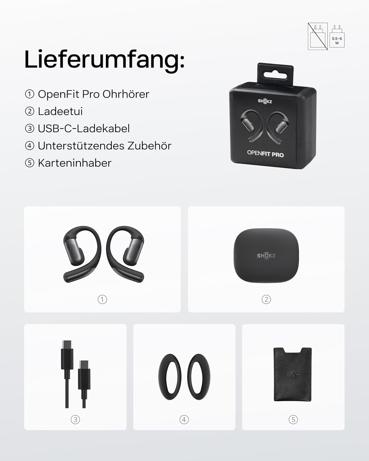 OpenFit Pro Open-Ear-Kopfhörer mit Geräuschreduzierung, Schwarz