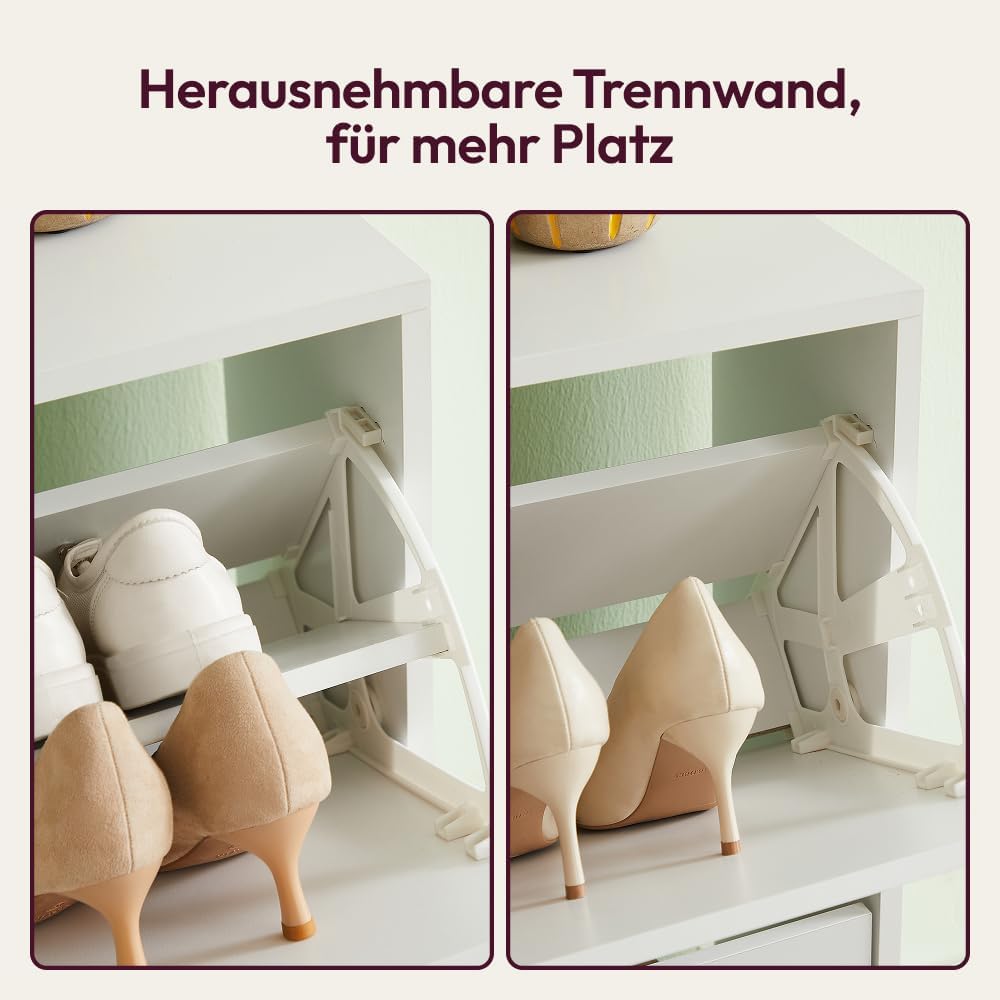 Schuhschrank mit 2 Klappen für 12 Paar Schuhe, Weiss 2 Türen